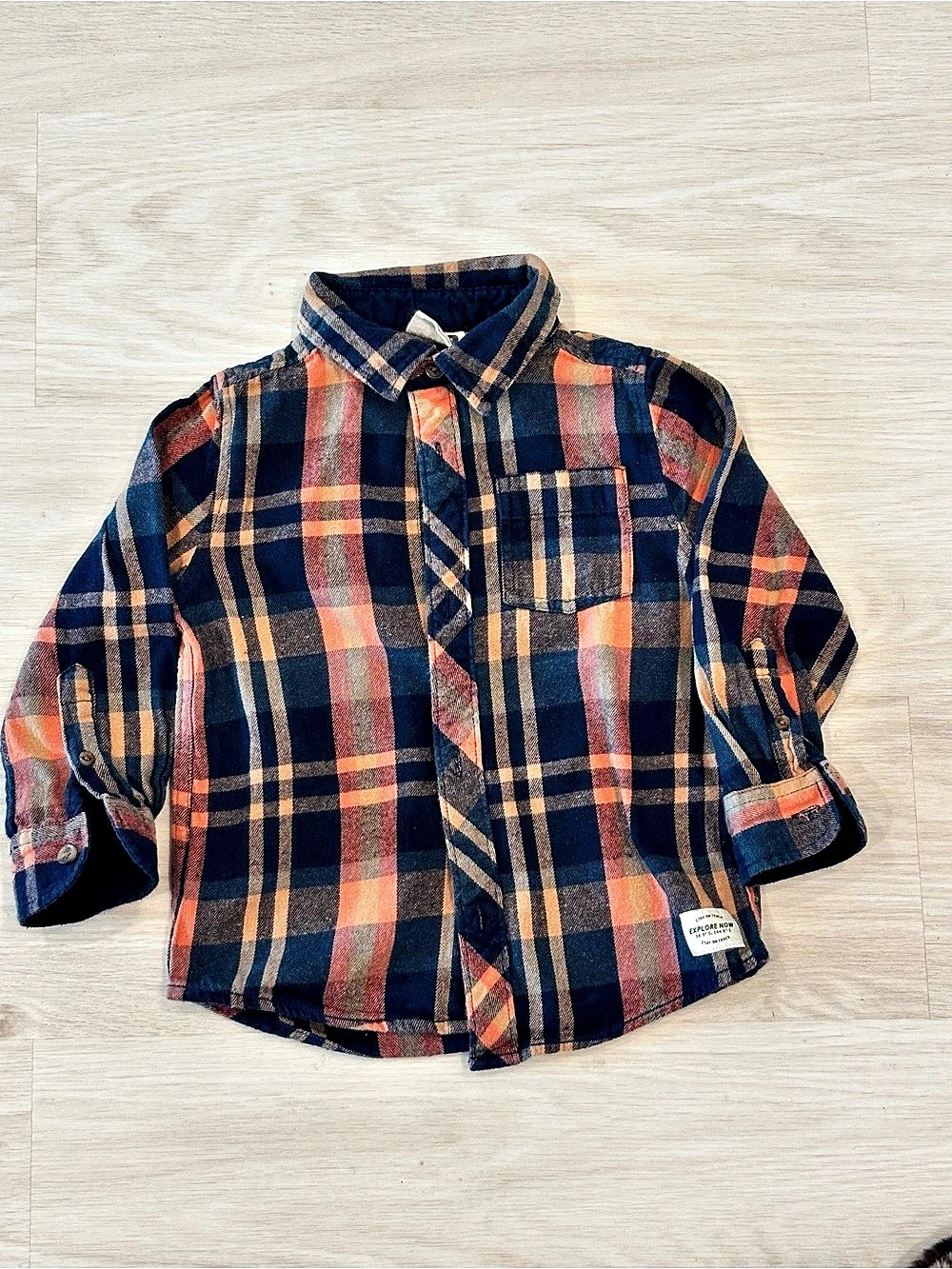 Cotton On kids Plaid flannel Button Down rust and blue Shirt Boys Size 3